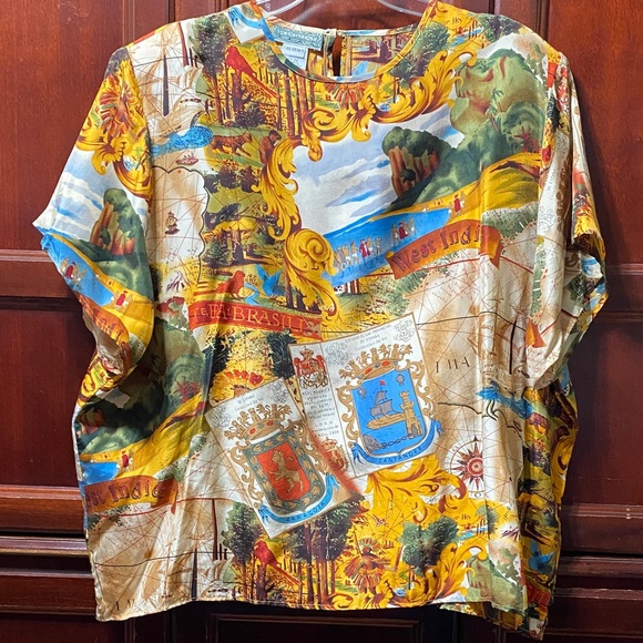 Vintage Tops - Point & Line 100% sandwashed silk Colorful Graphic Print size 3X vintage Top